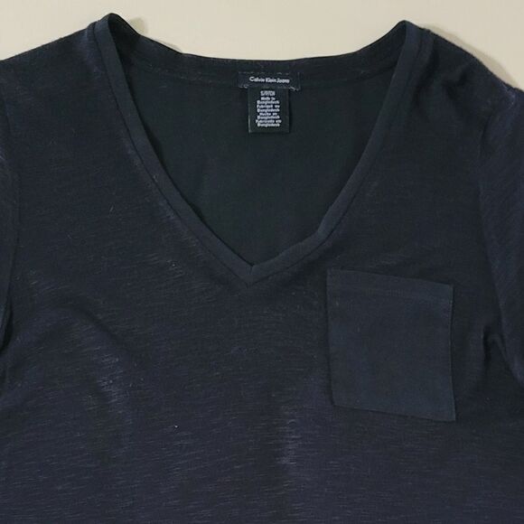 Calvin Klein Women's Black V-neck Short Sleeve Pullover Top - Picture 7 of 12